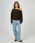 Load image into Gallery viewer, Off Shoulder Knit Jumper - Choc