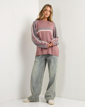 Load image into Gallery viewer, White Lines Two L/S Crew Neck - Elderberry
