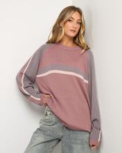 Load image into Gallery viewer, White Lines Two L/S Crew Neck - Elderberry
