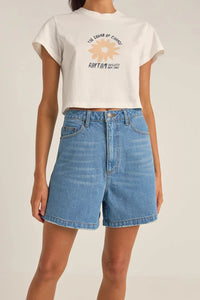 Daisy Crop Crew Tee - White