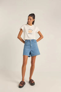 Daisy Crop Crew Tee - White