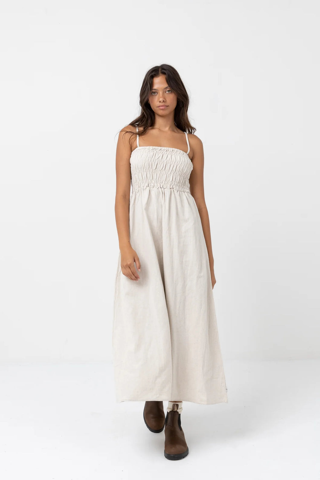 Classic Shirred Midi Dress - Oat