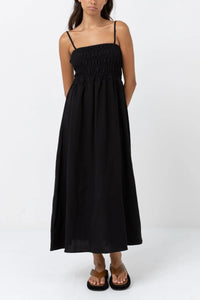 Classic Shirred Midi Dress - Black