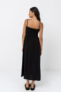 Classic Shirred Midi Dress - Black