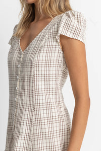 Rumi Check Cap Sleeve Mini Dress - Natural