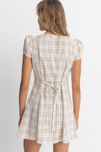 Rumi Check Cap Sleeve Mini Dress - Natural