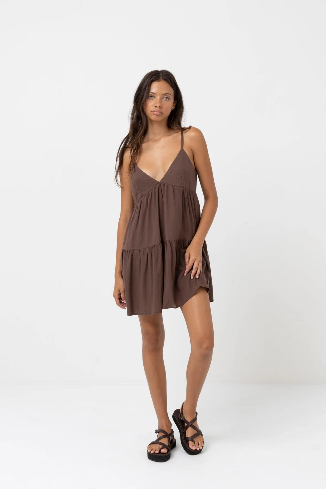 Classic Tiered Mini Dress - Chocolate