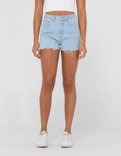 Load image into Gallery viewer, Penny Kick Flare Denim Short - Sky Blue Heather
