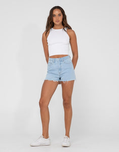 Penny Kick Flare Denim Short - Sky Blue Heather