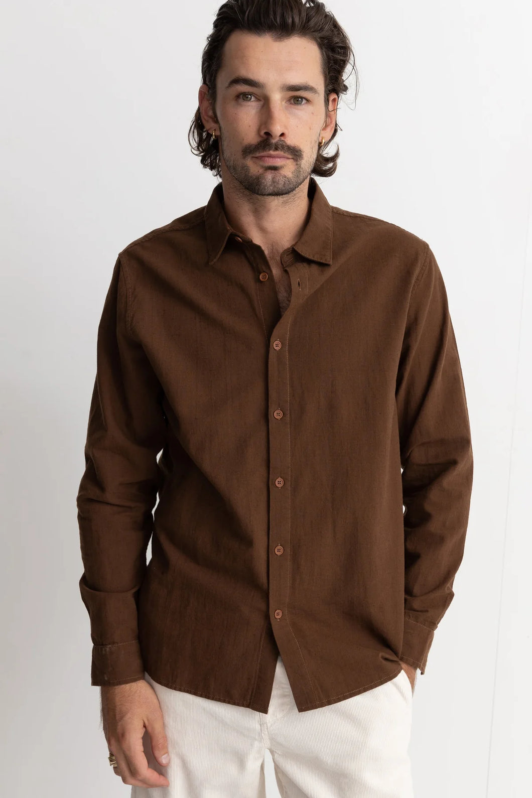 Classic Linen Long Sleeve Shirt - Chocolate