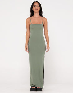 Vicky Fixed Back Slip Maxi Dress - Army Green