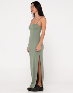 Vicky Fixed Back Slip Maxi Dress - Army Green