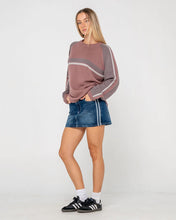 Load image into Gallery viewer, White Lines Two L/S Crew Neck - Elderberry
