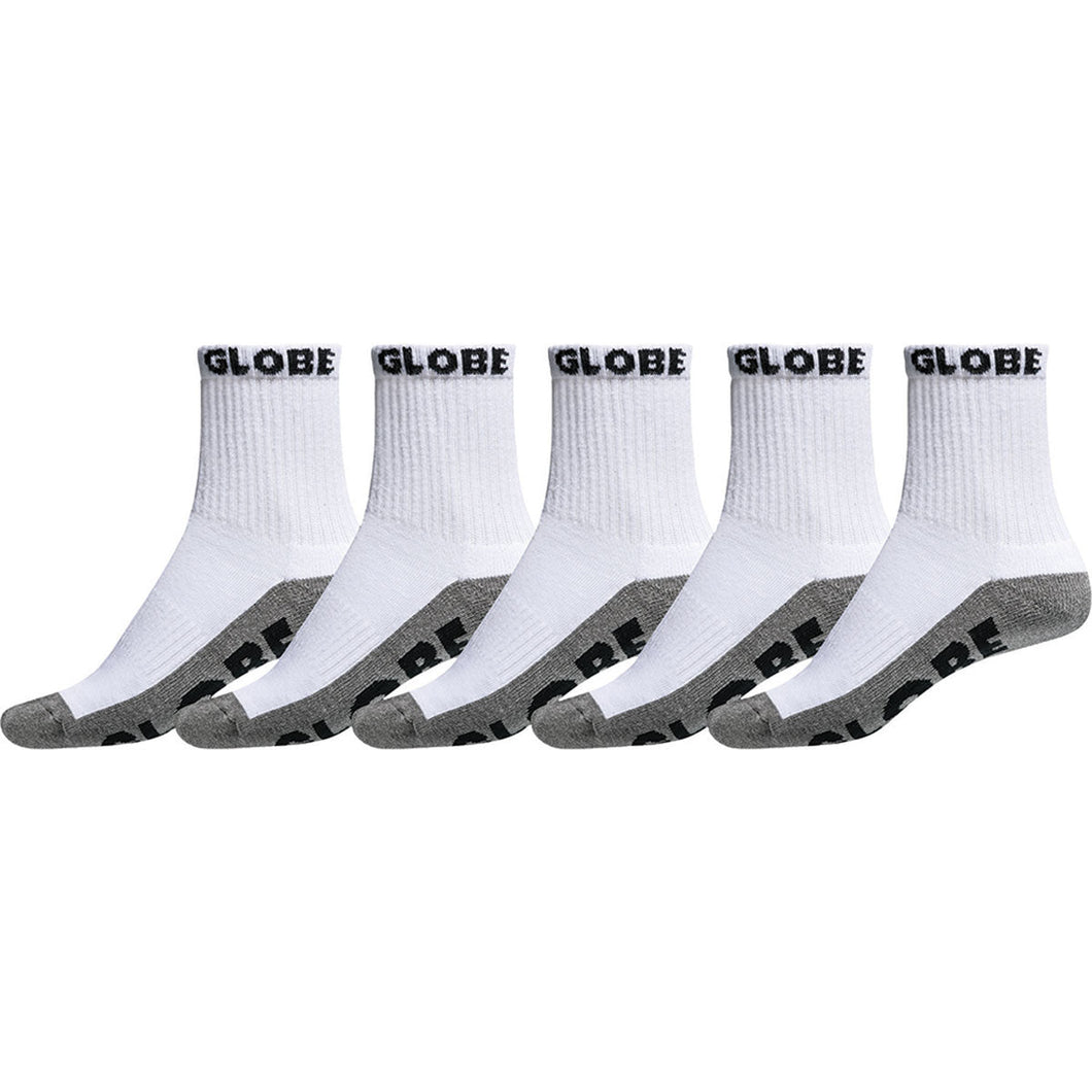 Globe Quarter Sock 5pk 2-8 - White/Grey