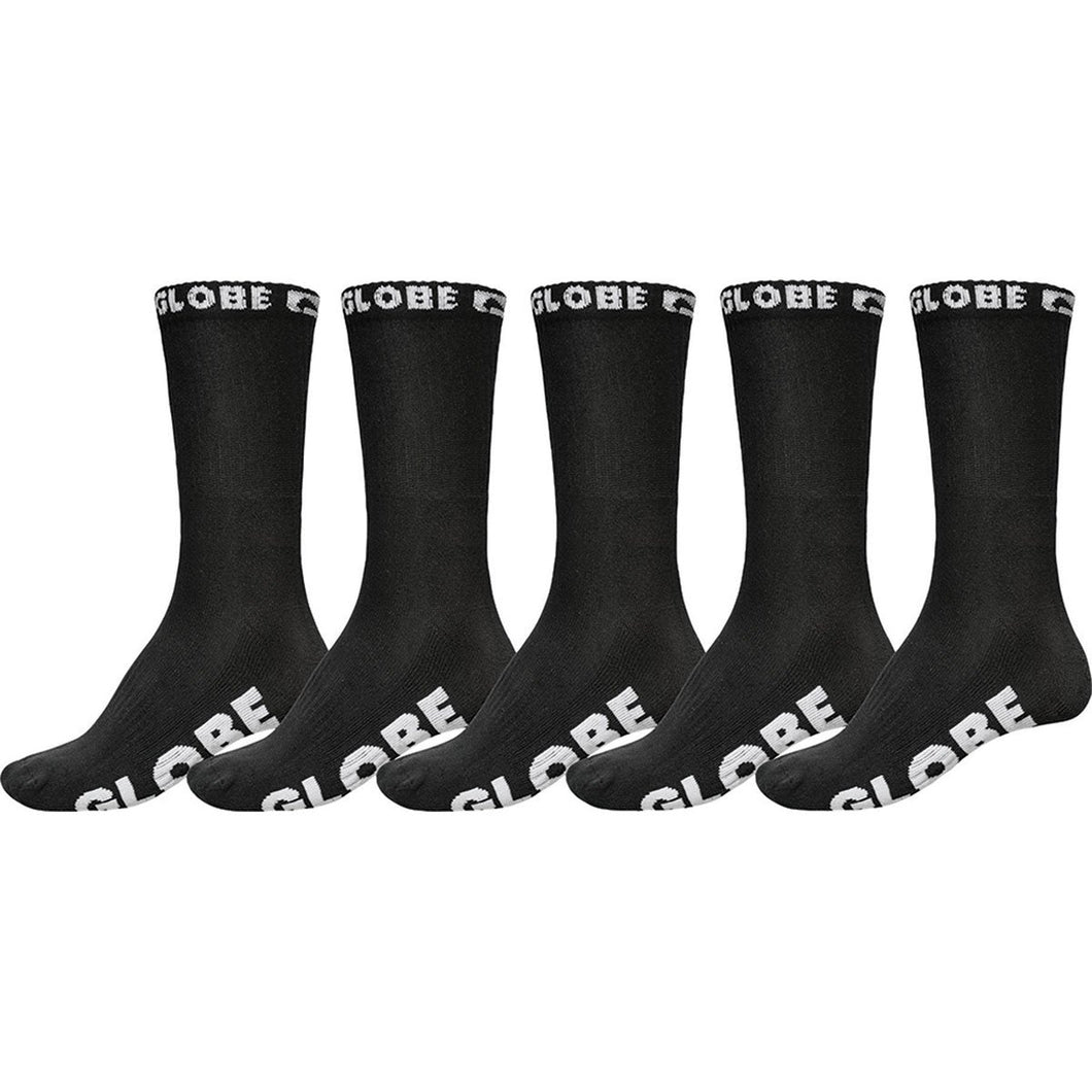 Globe Blackout Sock 5pk 7-11 - Black